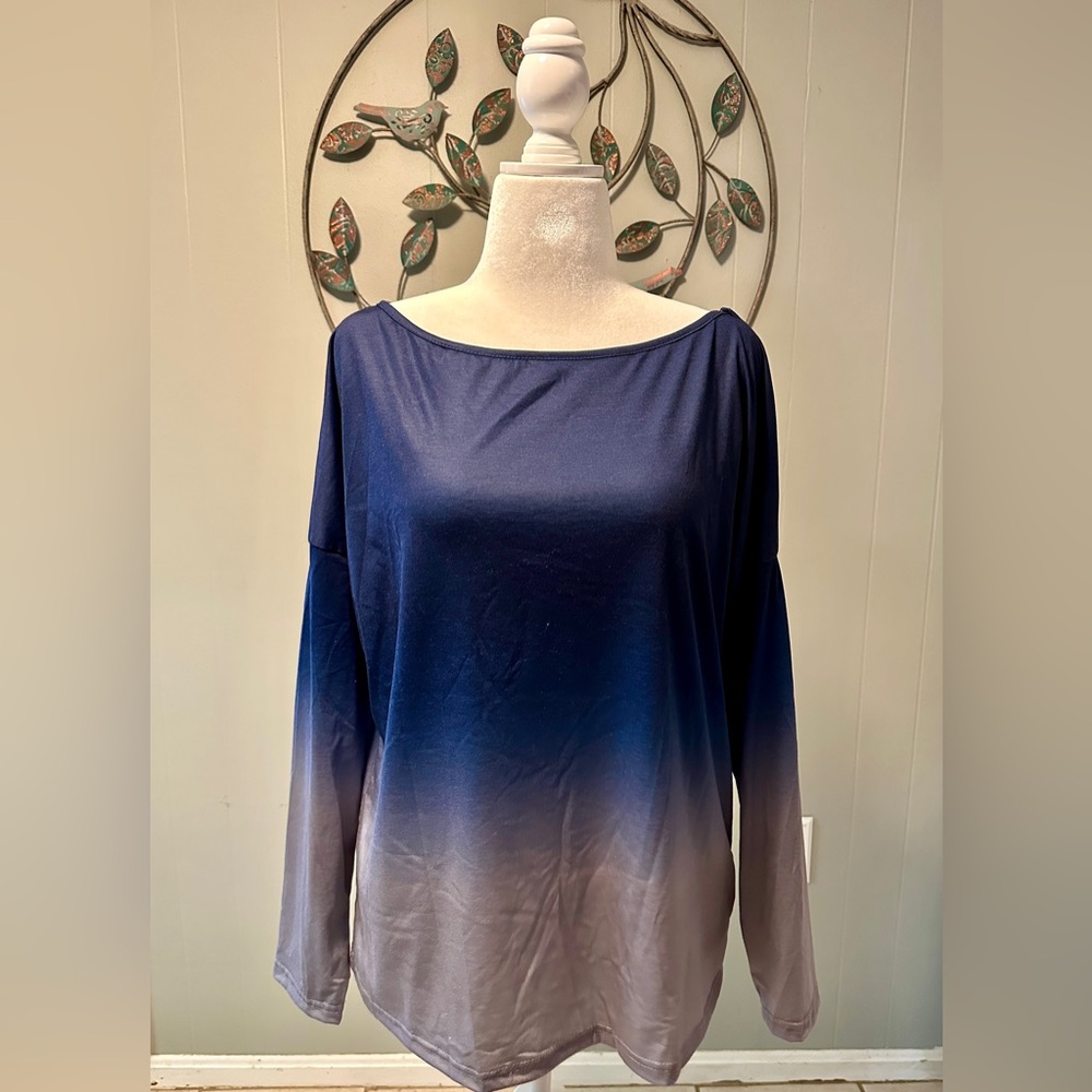 Wide Neck Ombre Blouse